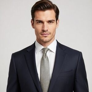 Tommy Hilfiger Men's Silk Tie Yellow & Navy Blue Grid Geometric Pattern Preppy